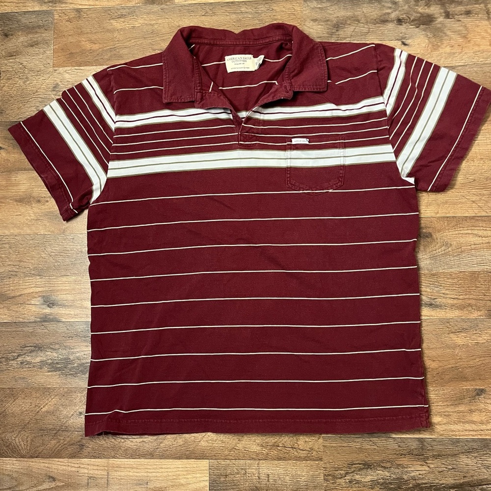Vintage American Eagle Outfitters Maroon Polo with Stripes
